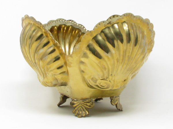 Vintage Clamshell Shaped Footed Brass Planter