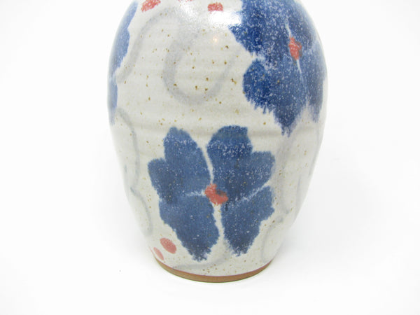 Vintage Stapleton House Small Pottery Vase with Blue Flowers Pattern