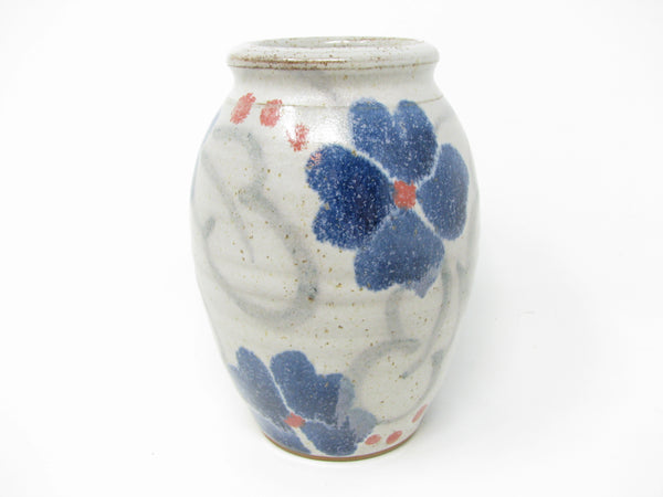 Vintage Stapleton House Small Pottery Vase with Blue Flowers Pattern
