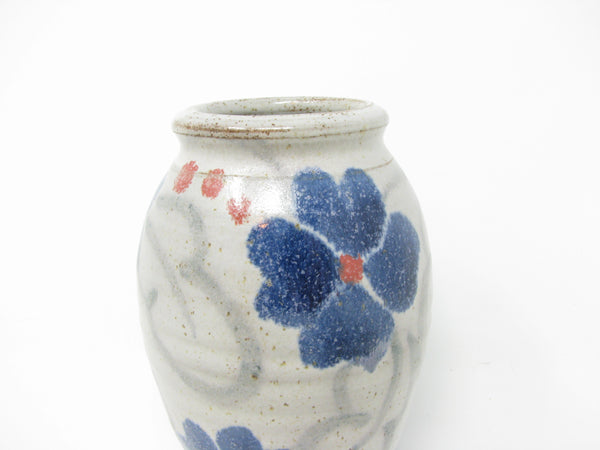 Vintage Stapleton House Small Pottery Vase with Blue Flowers Pattern