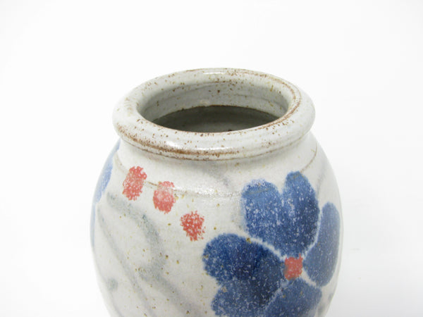 Vintage Stapleton House Small Pottery Vase with Blue Flowers Pattern