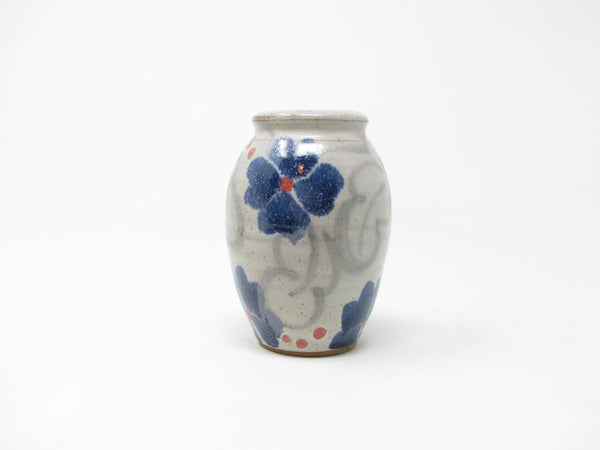 Vintage Stapleton House Small Pottery Vase with Blue Flowers Pattern