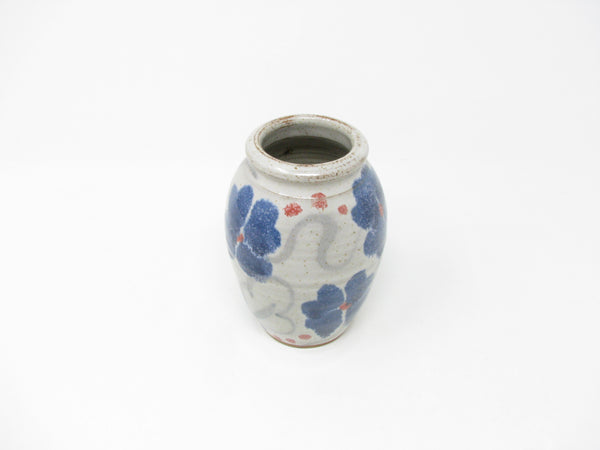Vintage Stapleton House Small Pottery Vase with Blue Flowers Pattern