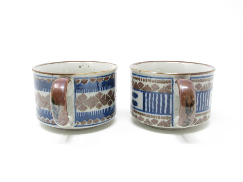 Otagiri Irish Coffee Mugs Blues and Browns Stoneware Set of 2