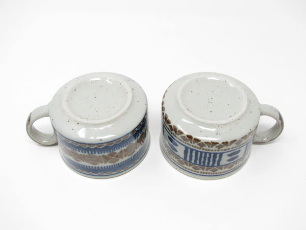 edgebrookhouse Vintage Stoneware Soup Mugs with Blue Brown Otagiri Style - 2 Pieces