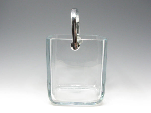 Vintage Strombergshyttan Thick Clear Glass Cube Ice Bucket with Metal handle