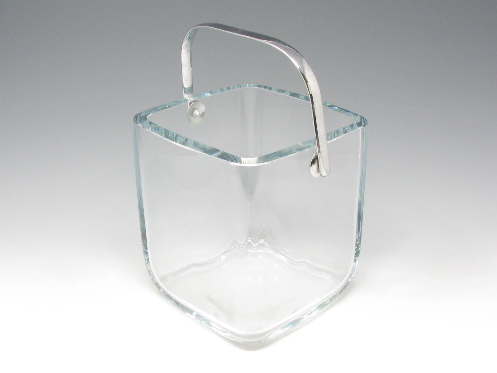 Vintage Strombergshyttan Thick Clear Glass Cube Ice Bucket with Metal handle