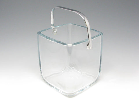 Vintage Strombergshyttan Thick Clear Glass Cube Ice Bucket with Metal handle