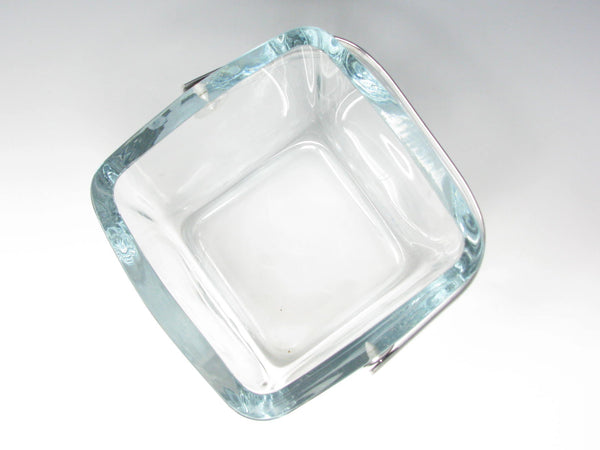 Vintage Strombergshyttan Thick Clear Glass Cube Ice Bucket with Metal handle