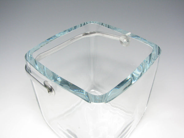 Vintage Strombergshyttan Thick Clear Glass Cube Ice Bucket with Metal handle