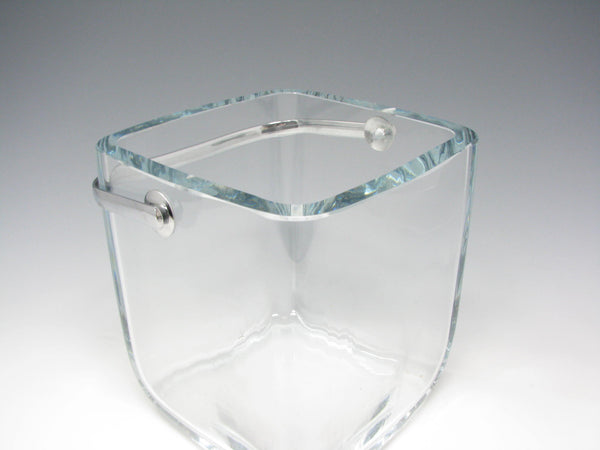 Vintage Strombergshyttan Thick Clear Glass Cube Ice Bucket with Metal handle