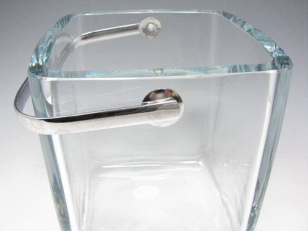 Vintage Strombergshyttan Thick Clear Glass Cube Ice Bucket with Metal handle