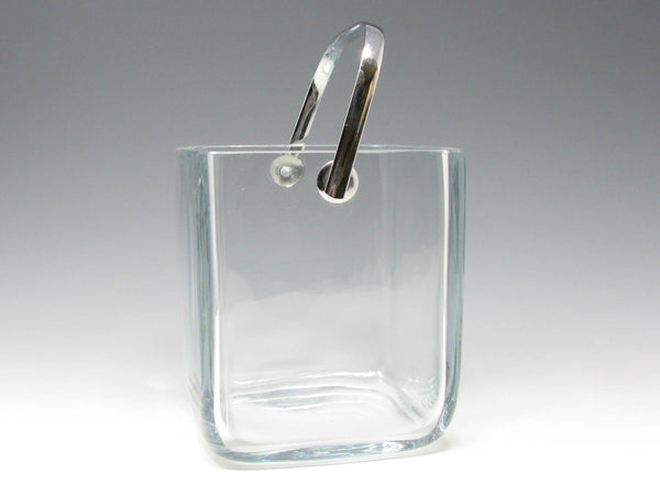 Vintage Strombergshyttan Thick Clear Glass Cube Ice Bucket with Metal handle