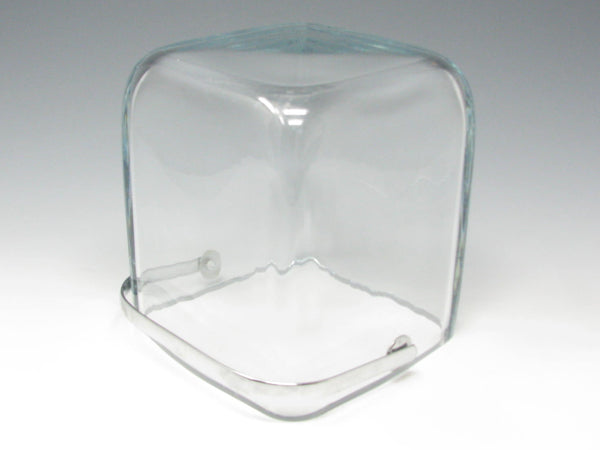 Vintage Strombergshyttan Thick Clear Glass Cube Ice Bucket with Metal handle