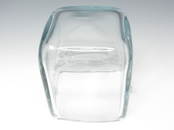 Vintage Strombergshyttan Thick Clear Glass Cube Ice Bucket with Metal handle