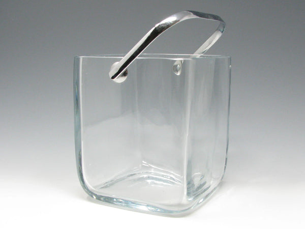 Vintage Strombergshyttan Thick Clear Glass Cube Ice Bucket with Metal handle