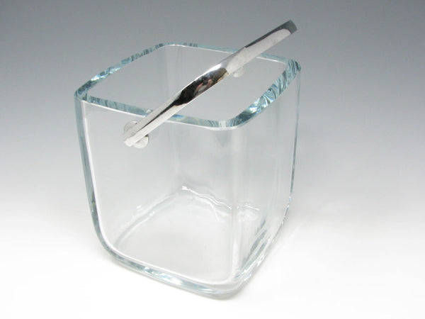 Vintage Strombergshyttan Thick Clear Glass Cube Ice Bucket with Metal handle