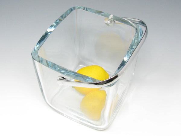 Vintage Strombergshyttan Thick Clear Glass Cube Ice Bucket with Metal handle