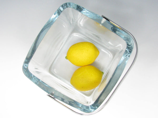 Vintage Strombergshyttan Thick Clear Glass Cube Ice Bucket with Metal handle