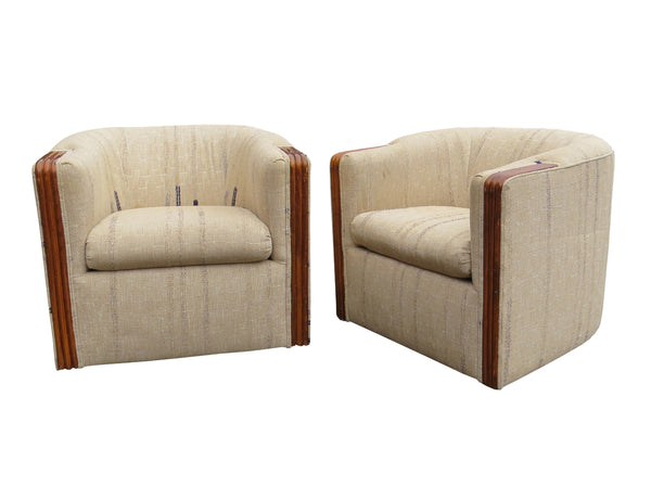 edgebrookhouse - Vintage Swivel Barrel Club Chairs With Bamboo Accent Arms - a Pair