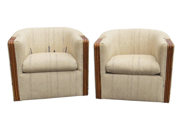 edgebrookhouse - Vintage Swivel Barrel Club Chairs With Bamboo Accent Arms - a Pair