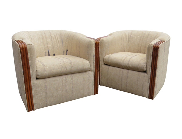 edgebrookhouse - Vintage Swivel Barrel Club Chairs With Bamboo Accent Arms - a Pair