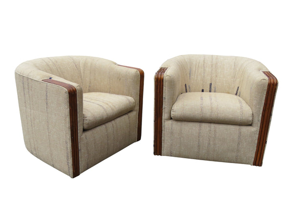 edgebrookhouse - Vintage Swivel Barrel Club Chairs With Bamboo Accent Arms - a Pair