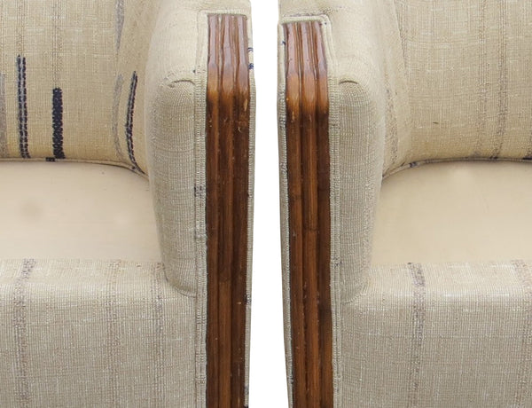 edgebrookhouse - Vintage Swivel Barrel Club Chairs With Bamboo Accent Arms - a Pair