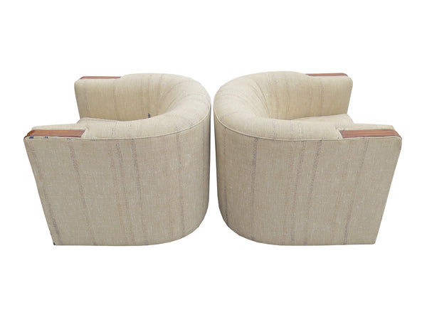 edgebrookhouse - Vintage Swivel Barrel Club Chairs With Bamboo Accent Arms - a Pair