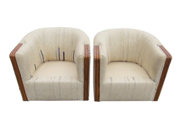 edgebrookhouse - Vintage Swivel Barrel Club Chairs With Bamboo Accent Arms - a Pair