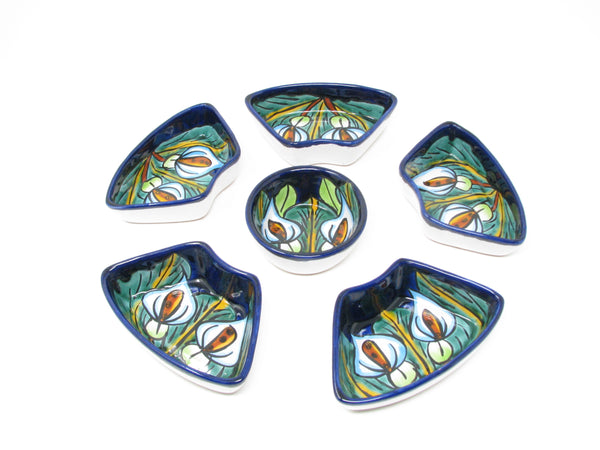 Vintage Talavera Mexico Pottery Serving Dishes & Platter with Calla Lily Pattern - 7 Pieces