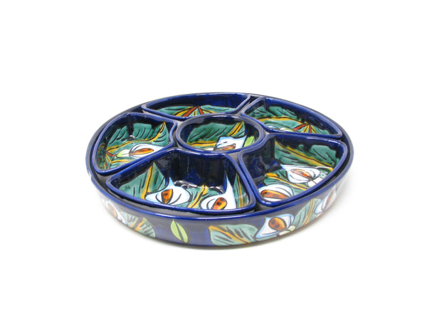 Vintage Talavera Mexico Pottery Serving Dishes & Platter with Calla Lily Pattern - 7 Pieces