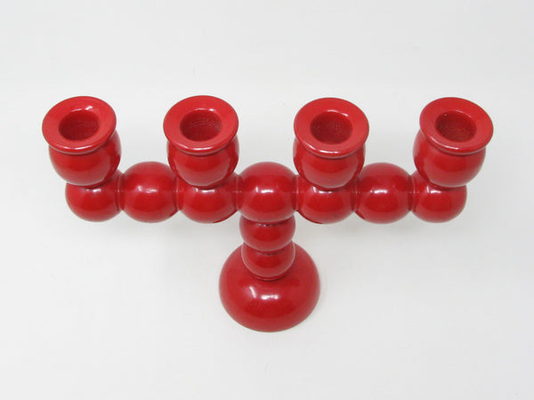 Vintage Traknaggen Swedish Folk Art Red Hand-Carved and Painted Wood Candelabra