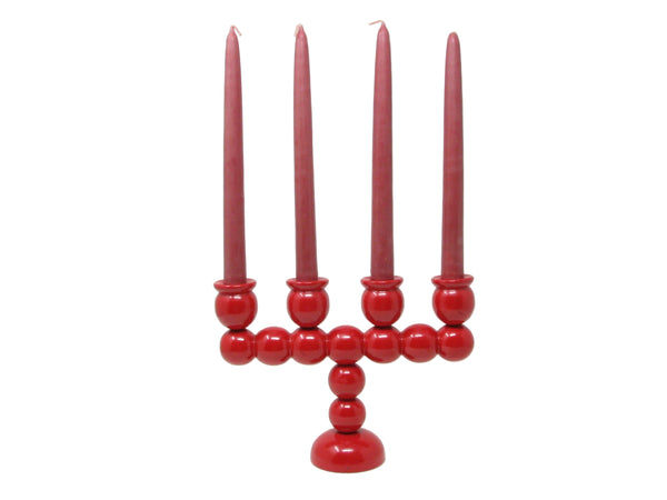 Vintage Traknaggen Swedish Folk Art Red Hand-Carved and Painted Wood Candelabra