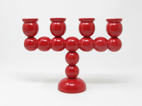 Vintage Traknaggen Swedish Folk Art Red Hand-Carved and Painted Wood Candelabra