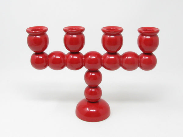Vintage Traknaggen Swedish Folk Art Red Hand-Carved and Painted Wood Candelabra