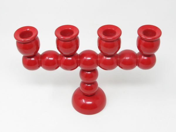 Vintage Traknaggen Swedish Folk Art Red Hand-Carved and Painted Wood Candelabra