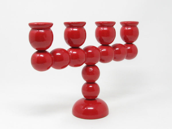Vintage Traknaggen Swedish Folk Art Red Hand-Carved and Painted Wood Candelabra