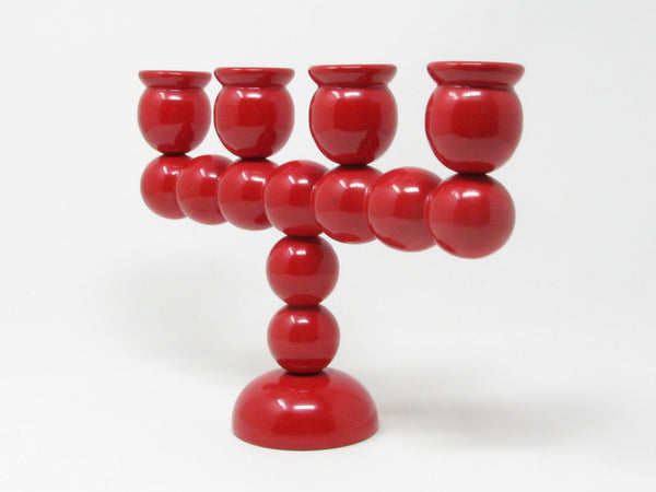 Vintage Traknaggen Swedish Folk Art Red Hand-Carved and Painted Wood Candelabra