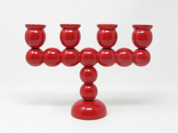Vintage Traknaggen Swedish Folk Art Red Hand-Carved and Painted Wood Candelabra