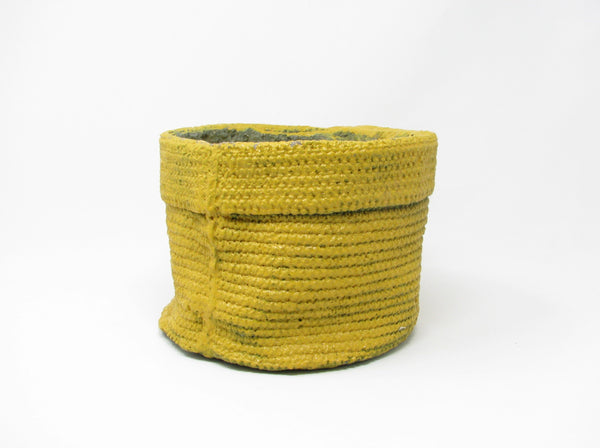 Vintage Trompe L'Oeil Yellow Burlap Sack Clay Pottery Planter