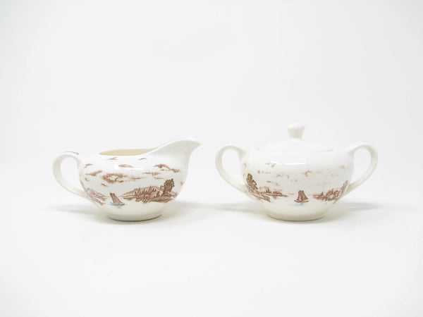 edgebrookhouse Vintage Ucagco Japan Royal Vista Creamer and Sugar Bowl with Coastal Castle Scene - 2 Pieces