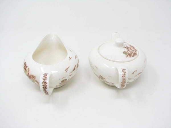 edgebrookhouse Vintage Ucagco Japan Royal Vista Creamer and Sugar Bowl with Coastal Castle Scene - 2 Pieces