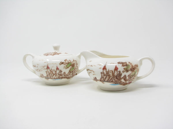 edgebrookhouse Vintage Ucagco Japan Royal Vista Creamer and Sugar Bowl with Coastal Castle Scene - 2 Pieces