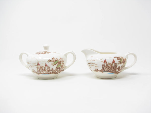 edgebrookhouse Vintage Ucagco Japan Royal Vista Creamer and Sugar Bowl with Coastal Castle Scene - 2 Pieces
