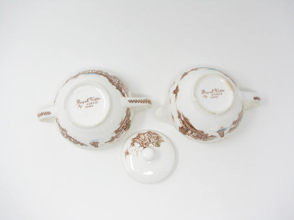 edgebrookhouse Vintage Ucagco Japan Royal Vista Creamer and Sugar Bowl with Coastal Castle Scene - 2 Pieces