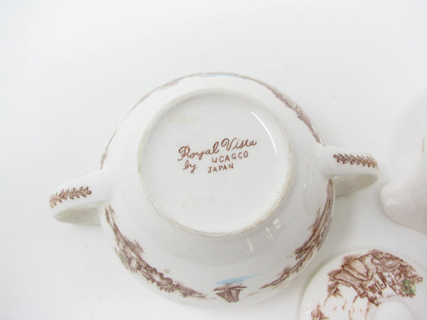 edgebrookhouse Vintage Ucagco Japan Royal Vista Creamer and Sugar Bowl with Coastal Castle Scene - 2 Pieces