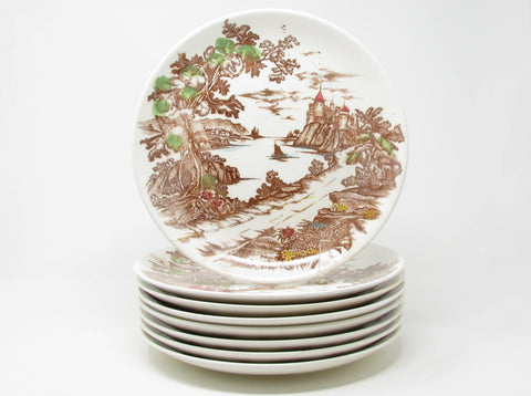 edgebrookhouse Vintage Ucagco Japan Royal Vista Dinner Plates with Coastal Castle Scene - 8 Pieces