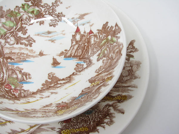 edgebrookhouse Vintage Ucagco Japan Royal Vista Serving Bowl and Chop Cake Plate with Coastal Castle Scene - 2 Pieces