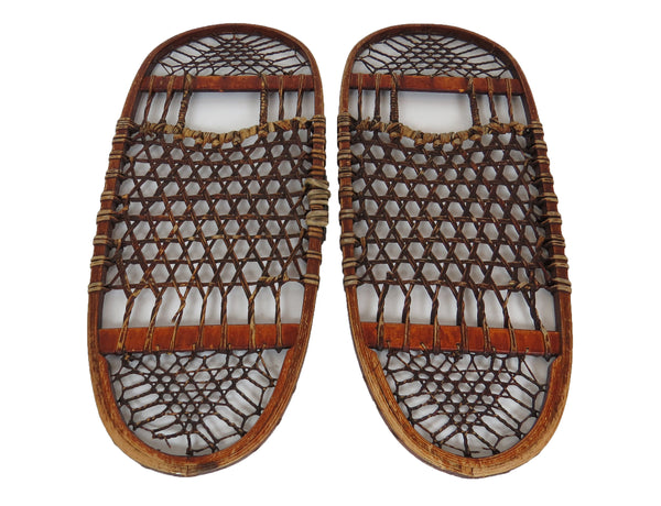 edgebrookhouse - Vintage Vermont Tubbs Style Bearpaw Shaped Snowshoes With Rawhide Lacing